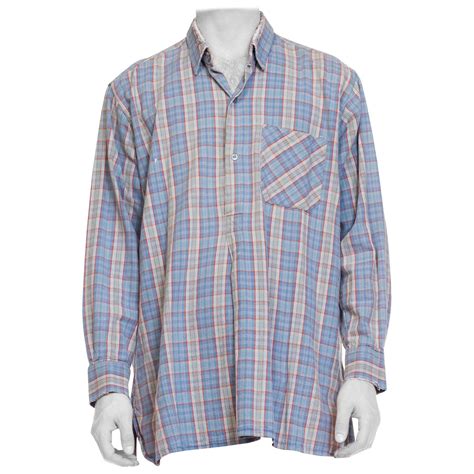 1950s Blue Plaid Cotton Mens Tunic Shirt For Sale At 1stdibs