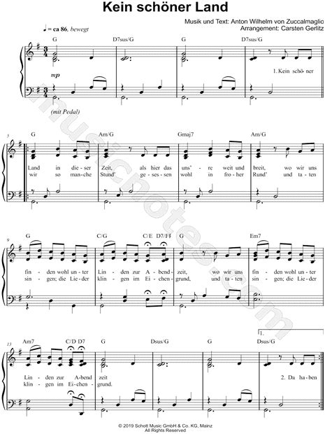 Anton Zuccalmaglio Kein Schöner Land Sheet Music In G Major Download And Print Sku Mn0214640