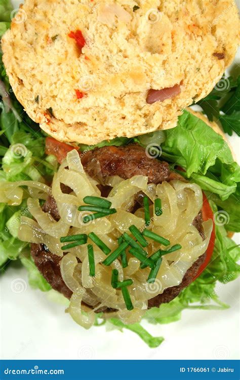 Gourmet Beef Burger With Cheese And Fresh Walnuts Stock Image