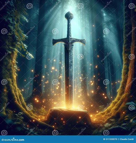 Excalibur The Mythical Sword In The Stone Stock Illustration