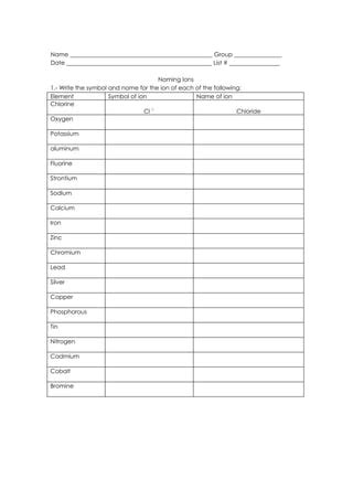 Worksheet naming ions | PDF | Free Download