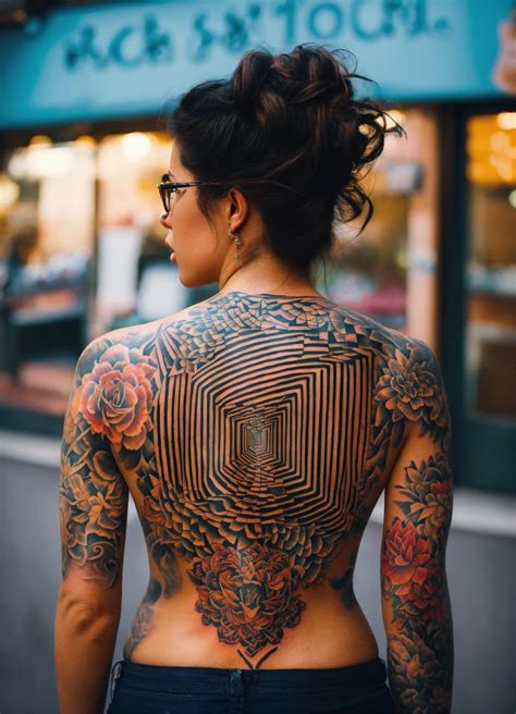 Lexica Optical Illusion Back Tattoo Tattoo Shop In The Background