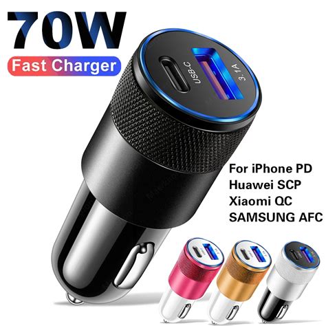 Cargador de coche USB tipo C de 70W carga rápida 3 0 PD para iPhone