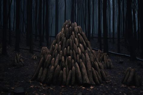 Premium Photo Mysterious Dark Forest With Big Tree Trunks