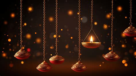 Happy Diwali Hanging Diya Traditional Indian Festival Background