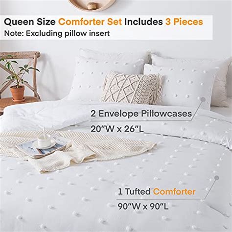 Andency White Tufted Dot Comforter Set Queen Size 90x90 Inch 3