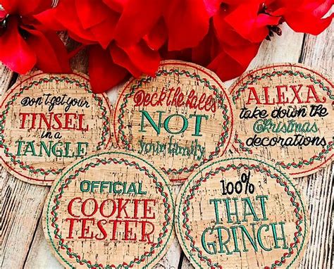 Christmas Humor Coaster Embroidery Design SET OF 5 Ellia Jacksford