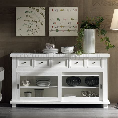 Credenza Bianca Con 2 Ante Scorrevoli In Vetro E 3 Cassetti Linea Natura