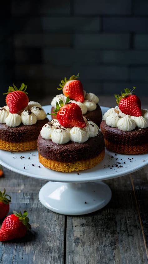 Small Cakes Topped With Chocolate Frosting And Strawberries Complimentary Stock Illustration