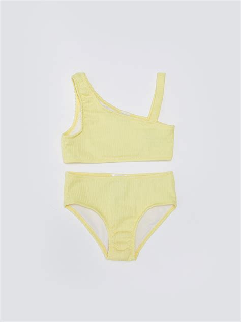 Sarı Kendinden Desenli Kız Çocuk Bikini S DQ Z SQM LCW