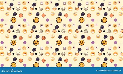 Emojis Pattern With Background Big Emoji Set Of Emoticon Icons Vector