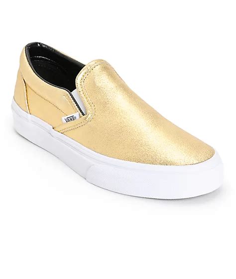 Vans Classic Gold Metallic Slip On Shoes At Zumiez Pdp