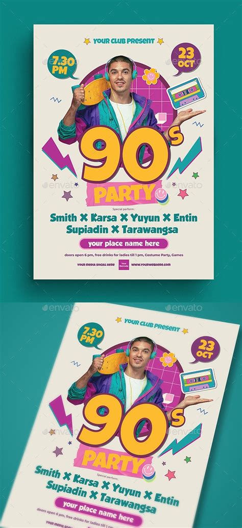 90s Party Flyer Print Templates Graphicriver