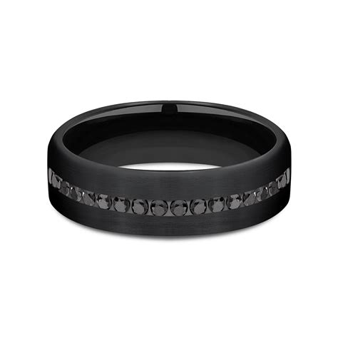 Mens Black Wedding Band With Black Diamonds In Titanium