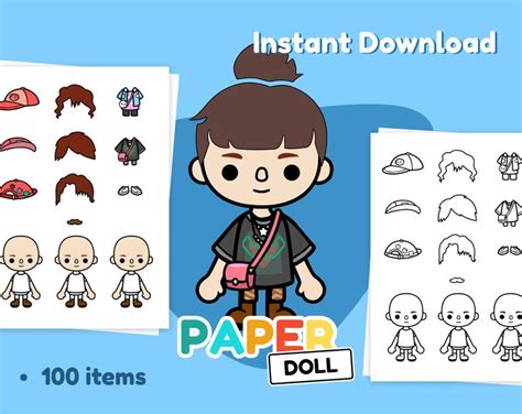 Toca Boca Paper Doll Printable Coloring Toca Boca Doll Etsy Hong Kong