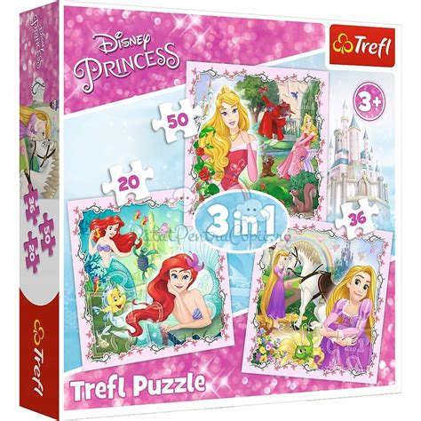 Set Puzzle 3 In 1 Trefl Disney Princess Rapunzel Printesele Aurora Si