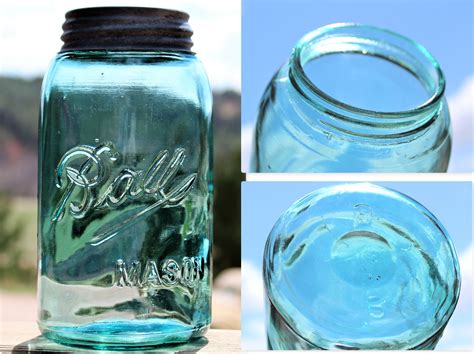 Antique 1900 1910 Triple L Logo Ball Fruit Jar With Zinc Lid Blue Quart Size Jar