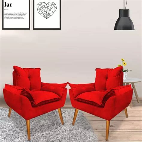 Kit 2 Poltronas Opala Decorativa Suede Todas As Cores Cor Vermelho