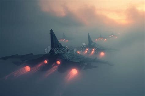 A Group Of Fighter Jets Cuts Through The Fog As They Soar Through The