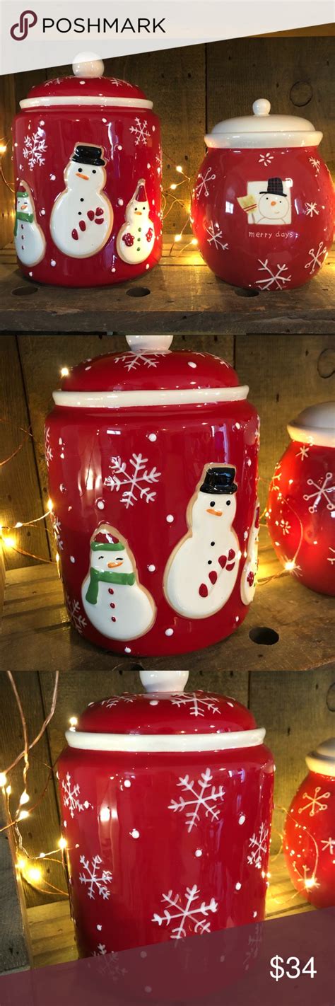 Hallmark Ceramic Snowman Cookie Jar Set 2 Snowman Cookies Snowman