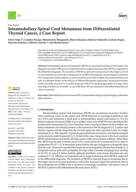 PDF Intramedullary Spinal Cord Metastases From Differentiated Thyroid