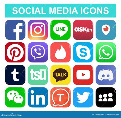 Set Of Popular Social Media And Other Icons Editorial Stock Image