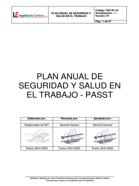 Sst Pl 01 Plan Anual De Seguridad Y Salud En El Trabajo Pdf Seguridad Y Salud Ocupacional