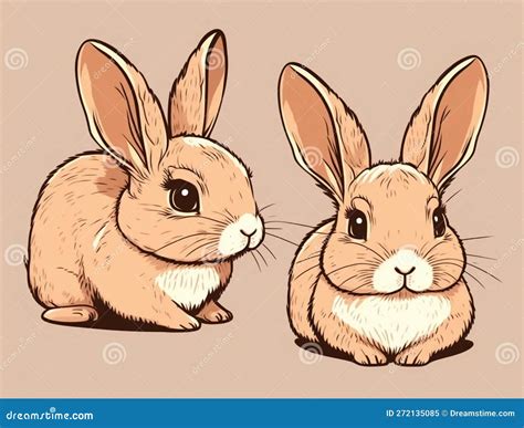 Two Cute Brown Bunnies With Big Eyes Stock Illustration Illustration