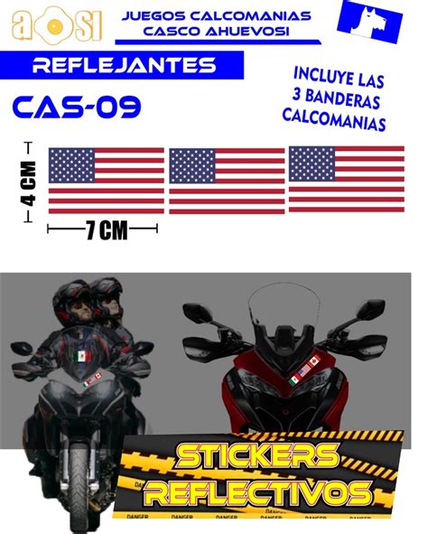 Calcomanías Reflejantes 3 Banderas De USA Estados Unidos Casco Moto