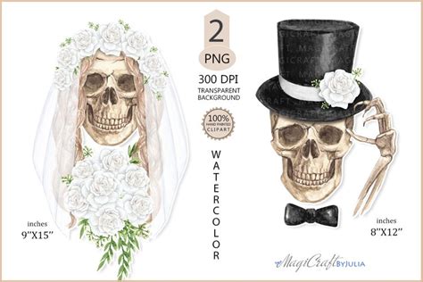 Skull Wedding Skull Bride And Groom Sublimation Skull Png