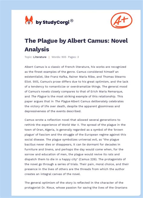 The Plague By Albert Camus Novel Analysis Free Essay Example