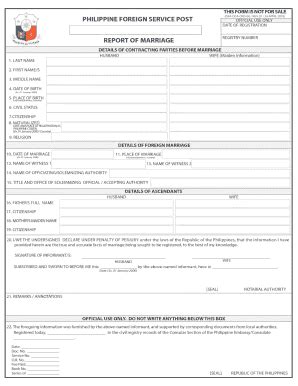 Fillable Online PDF Report Of Marriage Form Consulate General Of The