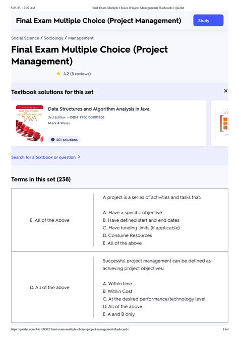 Final Exam Multiple Choice Project Management Flashcards Quizlet