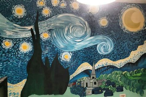 Pintura pared mural Van Gohg estrellas noche artístico Starry