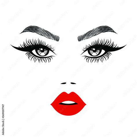 Woman Beautiful Face Sexy Luxurious Eyes With Perfectly Shaped Eyebrows And Full Lashes Red