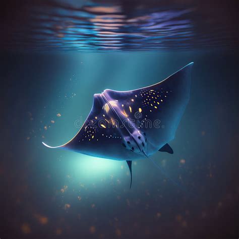 Deep Sea Monster Manta Ray Borealis, Generative Ai Stock Illustration - Illustration of ...