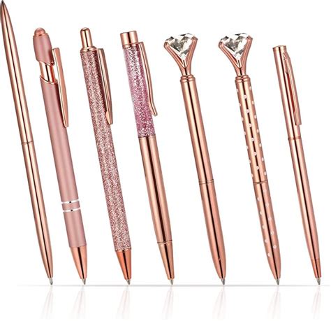 Pcs Rose Gold Ballpoint Pen Crystal Metal Rose Gold Pens Black Ink