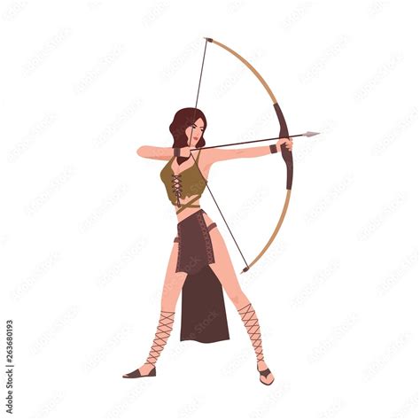 Diana or Artemis, goddess of hunt from Roman or Greek mythology isolated on white background ...