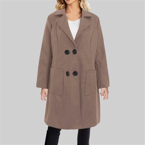 Shldybc Women S Notch Lapel Double Breasted Wool Mid Long Pea Trench