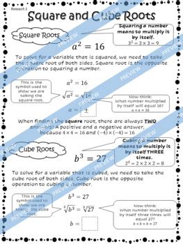 Cube And Square Roots Reteach Worksheets By Rethink Math Teacher