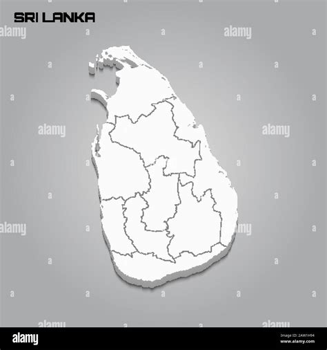 Sri Lanka 3d Map With Borders Of Regions Vector Illustration Stock