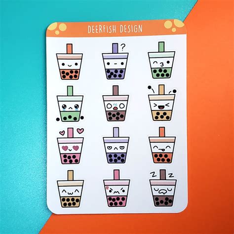 Boba Moods Cute Cute Sticker Sheet Kawaii Planner Bujo Etsy