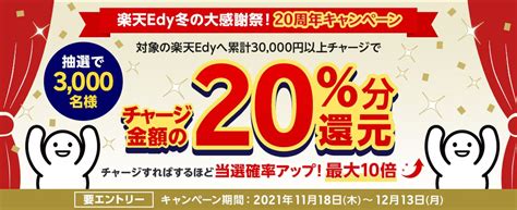 楽天edy、抽選でチャージ額の20％分のedyを還元するキャンペーンを実施 ポイ探ニュース