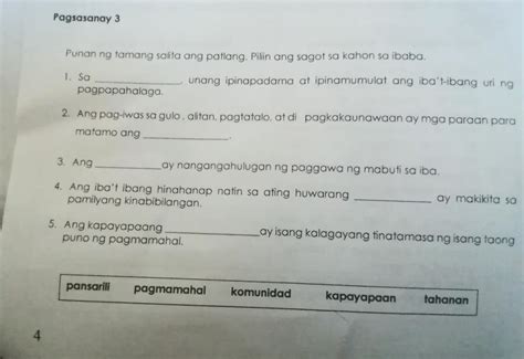 Punan Ang Tamang Salita Ang Bawat Patlang Piliin Ang Sagot Sa Kahon