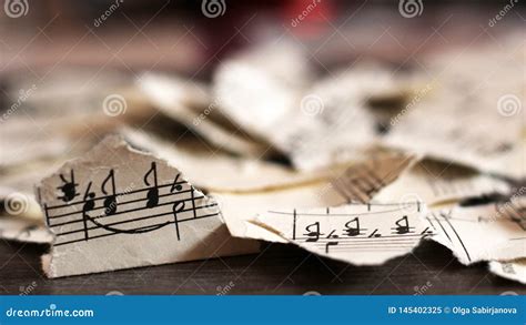 Torn Musical Notes Pieces Of Paper Stock Image Image Of Play