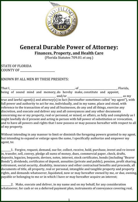 Florida Statutory Durable Power Of Attorney Form Form Resume