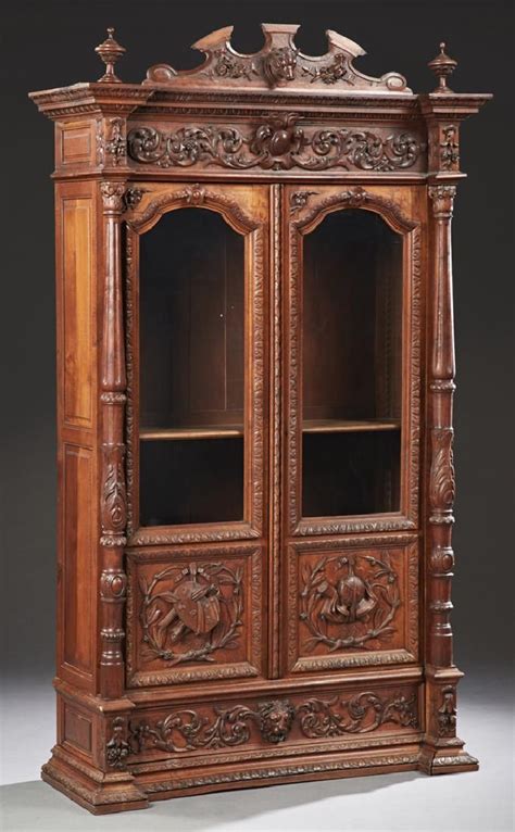 French Henry II Style Carved Oak Bookcase 19th Century Antique