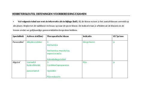 Verbetersleutel Voorbereiding Examen VERBETERSLEUTEL OEFENINGEN