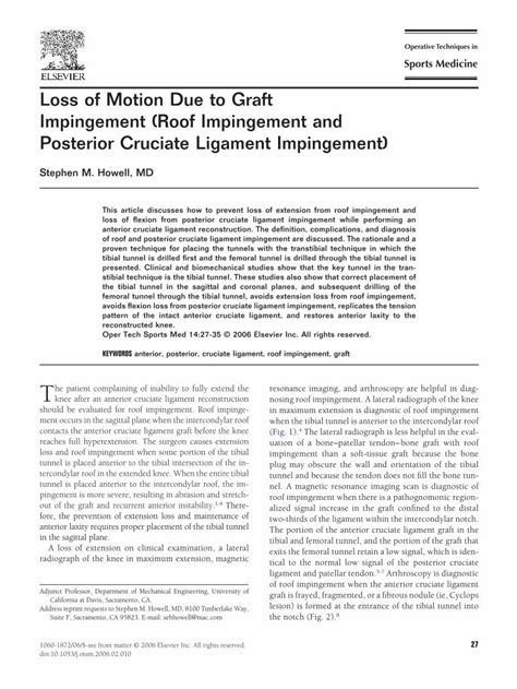 Pdf Loss Of Motion Due To Graft Impingement Roof Impingement And