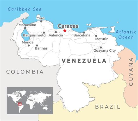 Venezuela mapa con capital Caracas, más importante ciudades y nacional ...